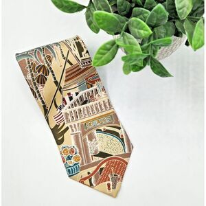EXECUTIVE Collection Mens Necktie Beach Vacation Carlton Scene Silk Tie Made USA